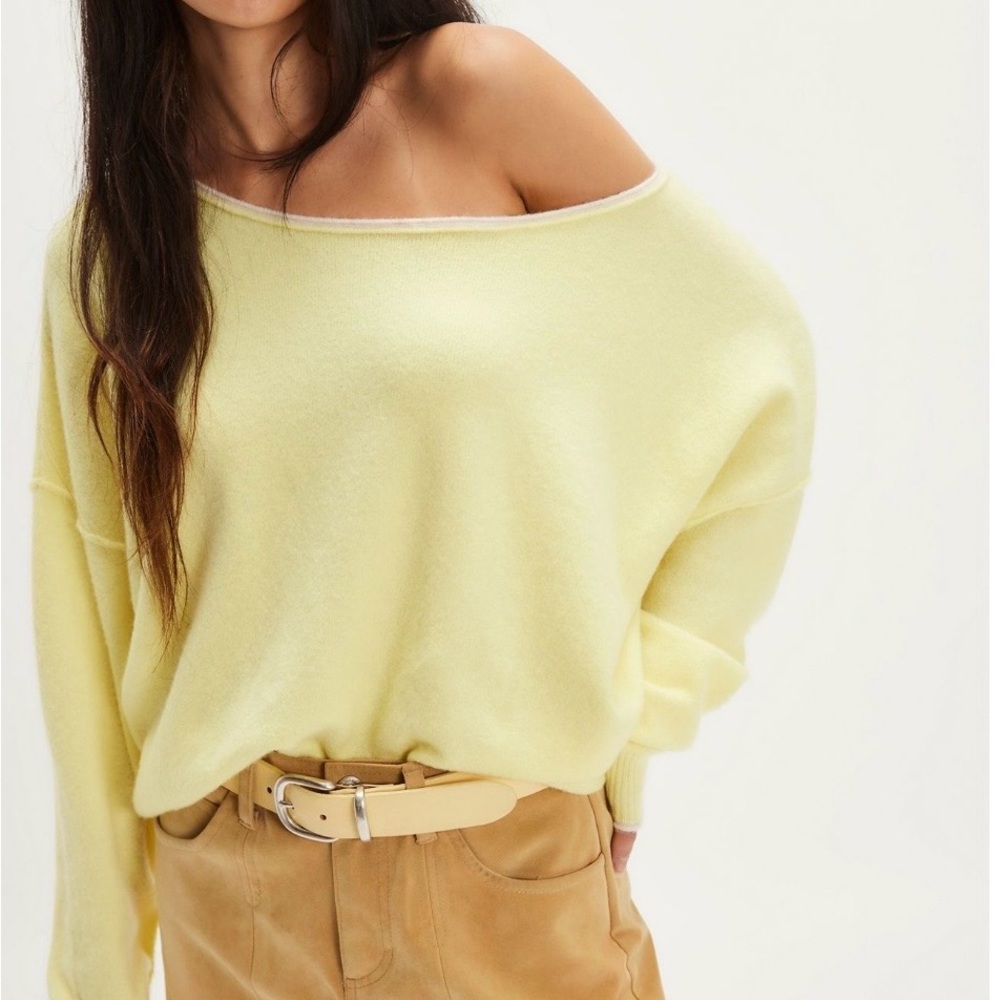 Free People Pale Yellow Off-the-Shoulder Sweater